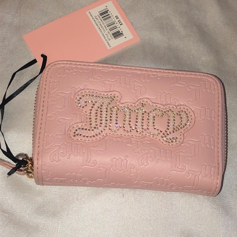 Juicy Couture Pink Diamond String Of Pearls Double Medium Zip Around Wallet NWT